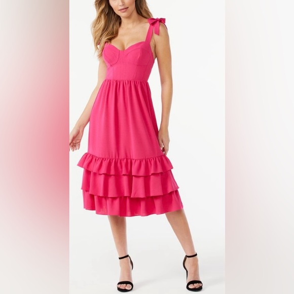 sofia by sofia vergara Dresses & Skirts - 💗 Sofia Vergara Midi Bow Tied Ruffle Sleeveless Pink Dress 💗